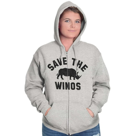 Save the Winos Rhinoceros Wine Lover Zip Hoodie Sweatshirt Women Brisco Brands L