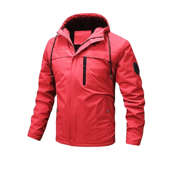 Save up to 50% Men's Fashion Casual Solid Color Zipper Pockets Long Sleeve Hooded Casual Outwear Windbreaker