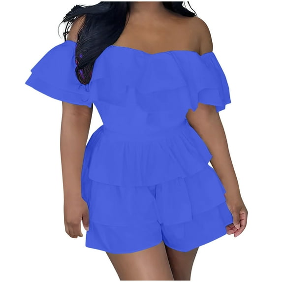 Save up to 65% SEMPAI Women's Summer Fashionable Solid Color Multi-layer Patchwork Pleated Jumpsuit Shorts