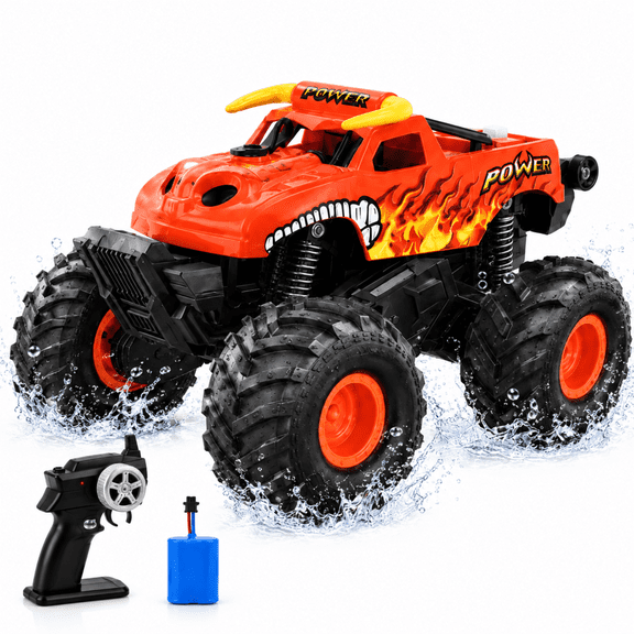 SaveJoy Remote Control Car, 4WD Amphibious RC Monster Truck with Dual Spray, 1:16 Waterproof Stunt Vehicle Gift for Boys 6-12
