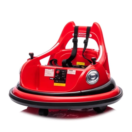 SaveJoy 12V Kids Bumper Car with Remote Control, 360° Spin, LED Lights, Bluetooth Music, 5-Point Safety Belt & Anti-Collision Padding, for Ages 1.5-5, Red