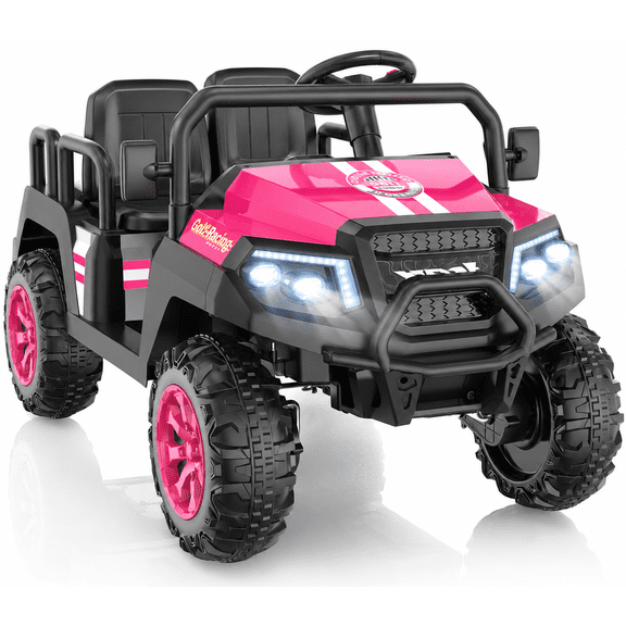 SaveJoy 24V 4 Seater Powered Ride on Toys, Electric Ride on Car with Parent Remote Control, 4 Wheels Spring Suspension, Pink