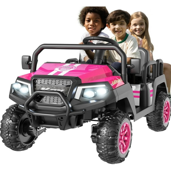 SaveJoy 24V 4 Seater Ride on Toys, Powered Ride on Cars w/ Four Wheels Spring Suspension, Electric Car with Parent Remote Control for Kids Ages 4-8 Gifts, Pink
