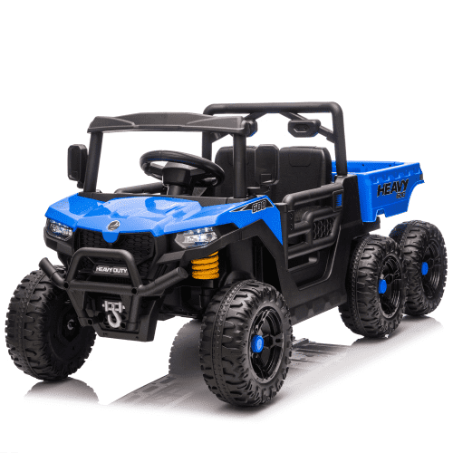 SaveJoy 24V 4WD Kids Dump Truck with Parent Remote Control and Six-Wheel Suspension for Ages 3-5, Blue