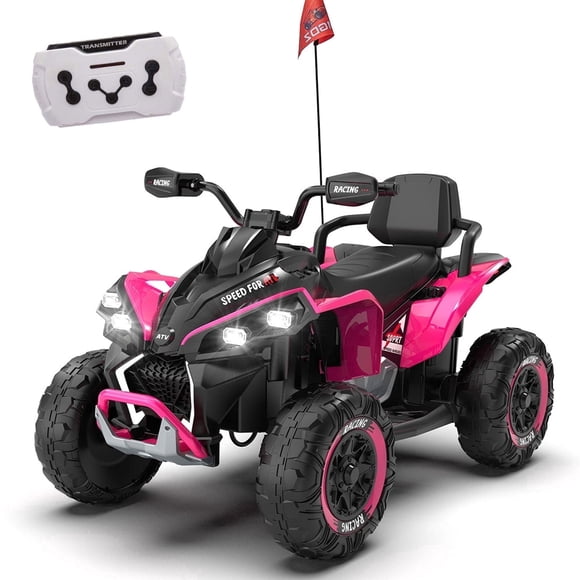 SaveJoy 24V Kids Electric XXXL ATV with Parent Remote Control, 4-Wheel Shock Absorber, Bluetooth Music & English, Pink