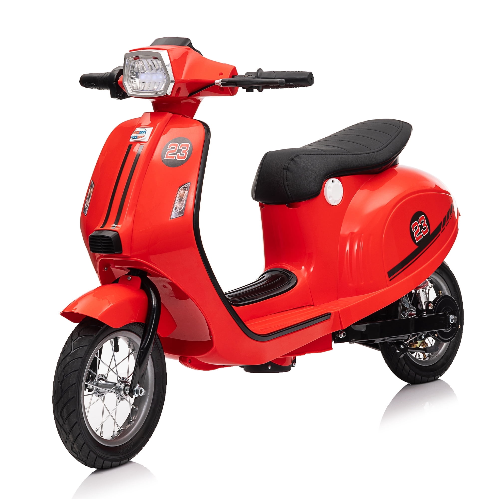 SaveJoy 24V Retro Kids' Ride-On Motorcycle (8+), 15 mph LED Light-Up Electric Toy Scooter, Durable Outdoor Gift for Boys & Girls, Red