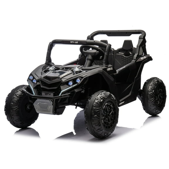 SaveJoy 24V Two Seater Ride On Car, Four Wheel Suspension, with Parent Remote Control for Ages 3+,Black