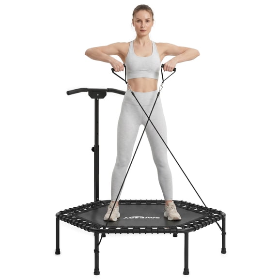 SaveJoy 50'' Rebounder Trampoline for Adults, Exercise Fitness Trampoline with 2 Resistance Ropes, Workout Trampoline for Adults Kids