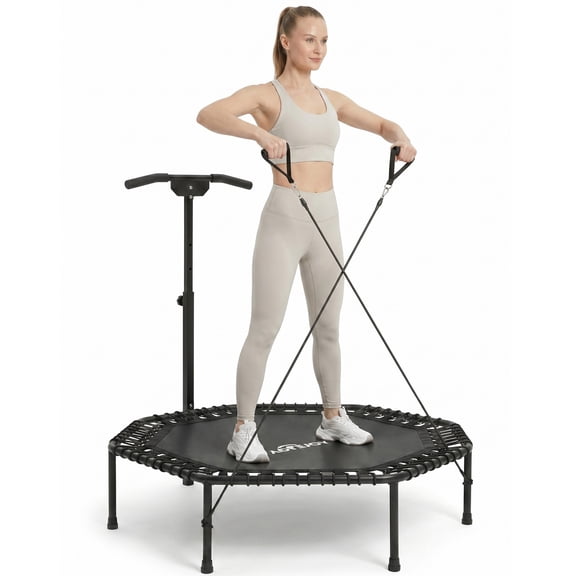 SaveJoy 50'' Rebounder Trampoline for Adults, Exercise Fitness Trampoline with 2 Resistance Ropes, Workout Trampoline for Adults Kids