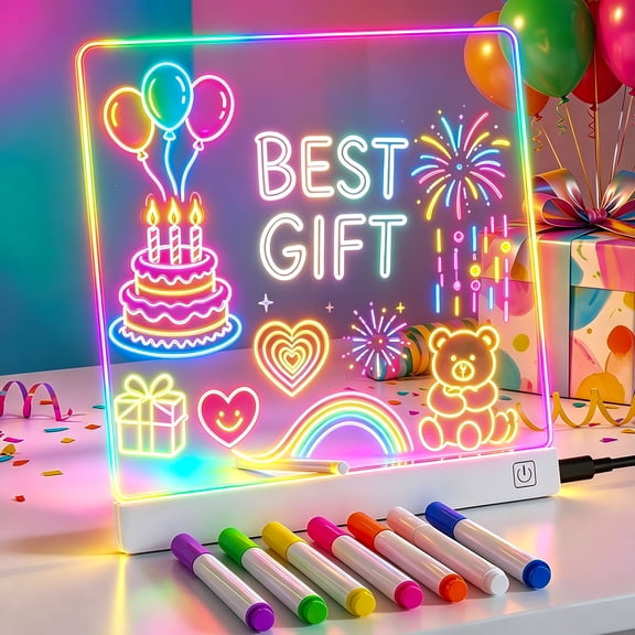 SaveJoy Led Drawing Board, 8'' Rechargeable Glow Doodle LED Note Board, Light Up Drawing Tablet Gifts for Kids Birthday