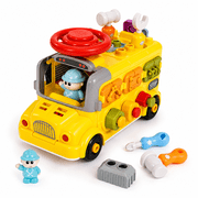 SaveJoy 6-in-1 Montessori Busy Bus Toy, Educational Learning Toddler Tool Car for Age 3+