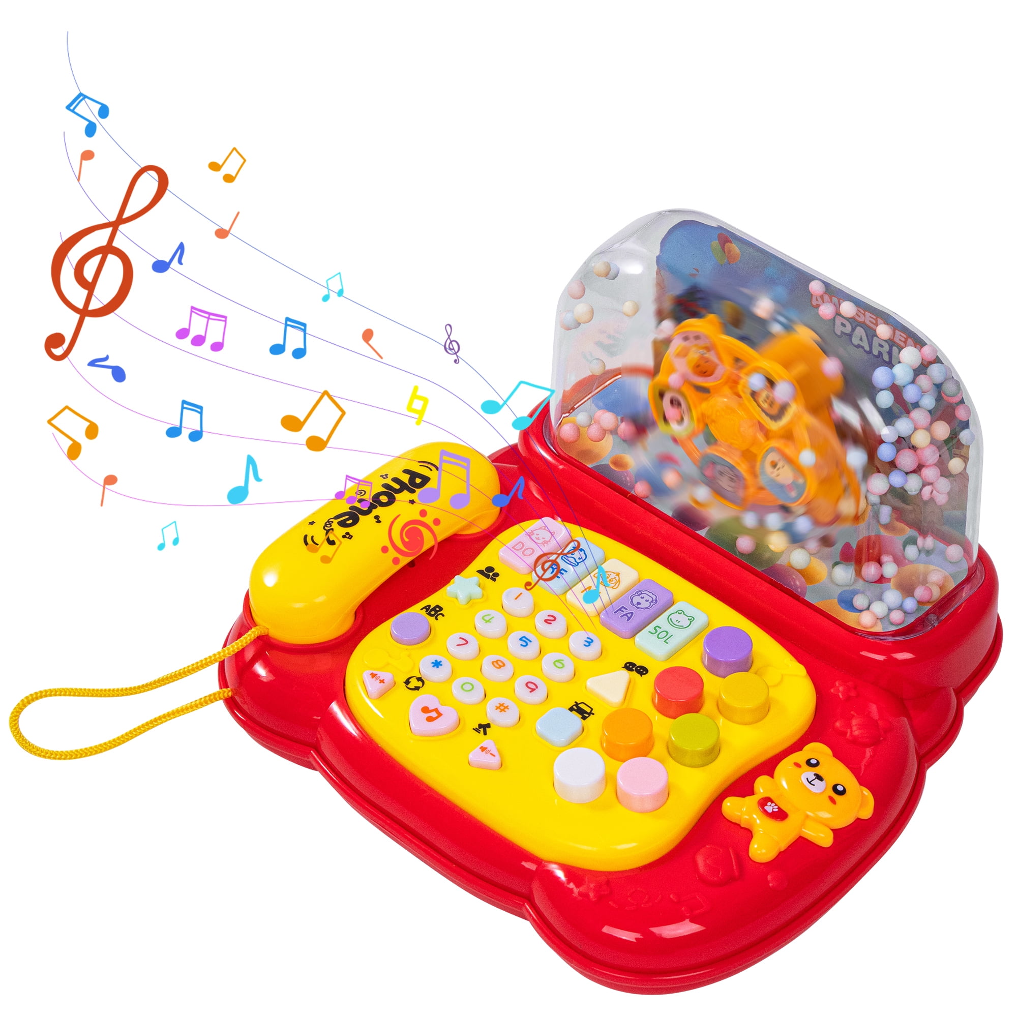 SaveJoy Baby Telephone Toy,All in One Educational Learning Toys,Toddler Phone with Music and light Gifts for Kids 3＋,Red