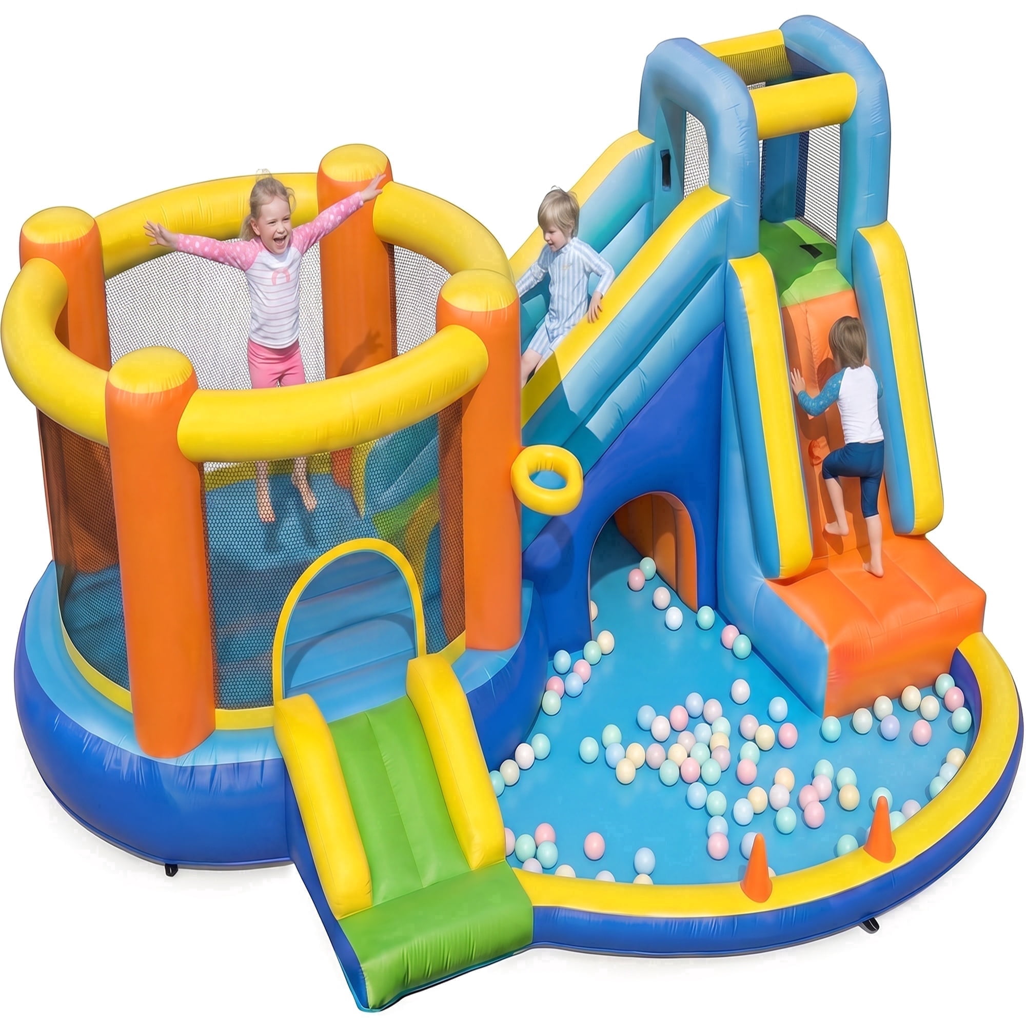 SaveJoy Large 8-in-1 Inflatable Bounce House, 173''x147''x83'', 450W Blower, Jumping Castle for Kids 3-8, Indoor & Outdoor Use