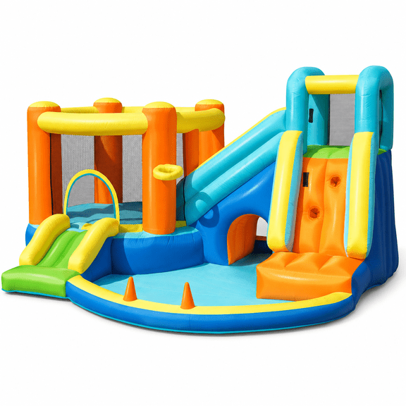 SaveJoy Inflatable Bounce House with Blower for Big Kids 3-8, Large Bouncy Castle House, Indoor Blow up Jumping Castle with Slide