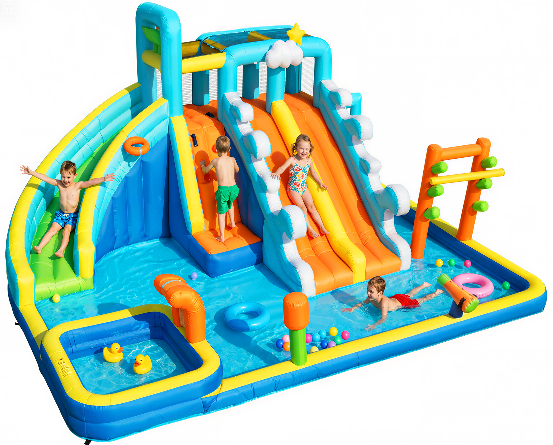 SaveJoy Giant 10-in-1 Inflatable Water Slide Bounce House, 207‘’x185‘’x87‘’ Water Park with 750W Blower,  Backyard Toys for Kids Ages 3-8, Indoor & Outdoor Use
