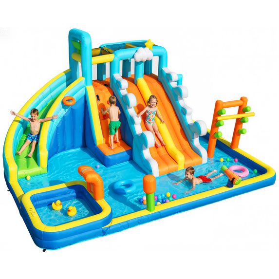 SaveJoy Giant 10-in-1 Inflatable Water Slide Bounce House, 207‘’x185‘’x87‘’ Water Park with 750W Blower, Backyard Toys for Kids Ages 3-8, Indoor & Outdoor Use