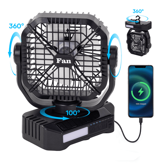 SaveJoy Camping Fan, Rechargeable Travel Fan with LED Lantern & RC, 8000mAh Battery Operated Fan for Outdoor, Office, Bedroom, Fishing, Picnic