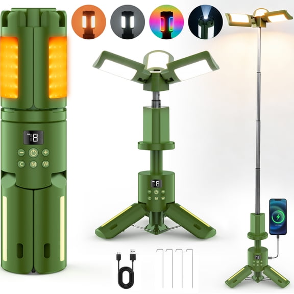 SaveJoy Camping Lights Rechargeable LED Flashlight, Foldable Working Lantern for Camping Hiking with 8 Modes, Green