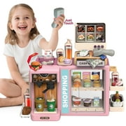 SaveJoy Cash Registers for Kids, 54Pcs Pretend Play Toys for Girls Age 3-6, Check Out Toy Cash Register, Pink