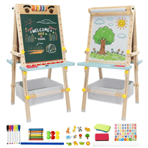 SaveJoy Kids Art Easel with Paper Roll,Double-Sided Adjustable Standing Drawing Board with Accessories Toddlers Easel