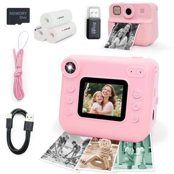 SaveJoy Kids Camera Instant Print, 1080P Digital Camera with 32G Card & Color Paper, Cartoon Gift for Boys Girls Ages 3-12