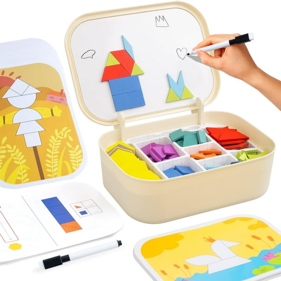 SaveJoy Magnetic Tangram Puzzle Learning Toys with Pen, 250PCS Montessori  Pattern Blocks Set for Toddlers 4-8, Educational Stem Gift for Kids