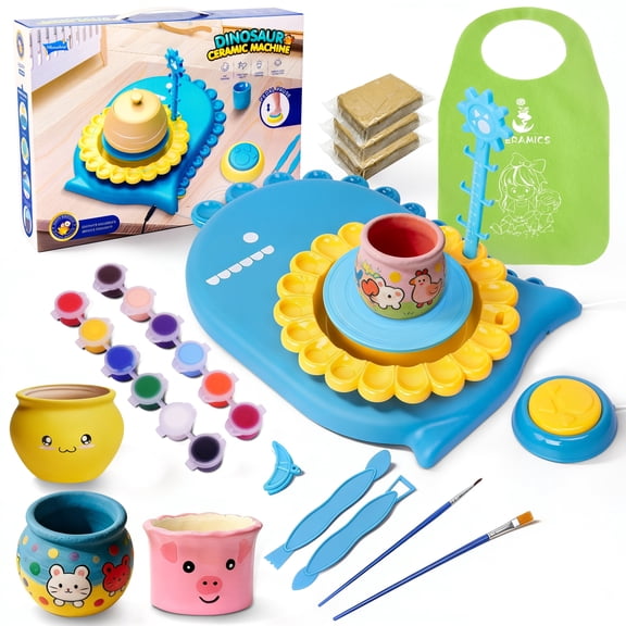 SaveJoy Pottery Wheel for Kids,Complete Pottery Painting Craft Kit,Arts and Crafts for Kids with Foot Pedal & Sculpting Tools Ages 8-12