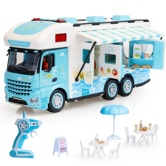 Remote Control Cars, RC Cars for Girls Boys, SaveJoy 1:12 Recreational Vehicle, Toys Campervan Motorhome with Playset