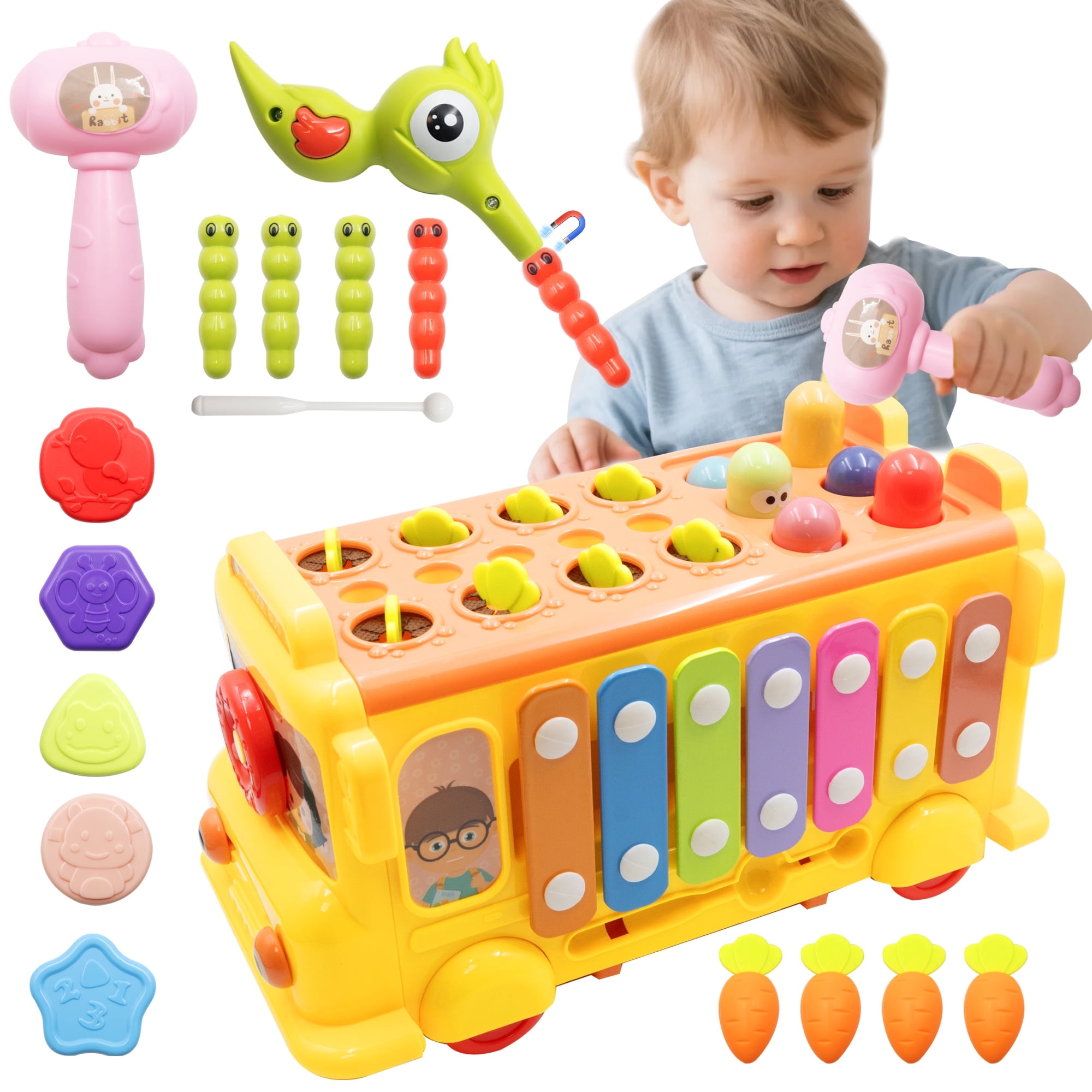 SaveJoy Toddler Busy Bus Learning Toy Montessori Baby Sensory Toys,Educational Gifts for Kids Boys & Girls