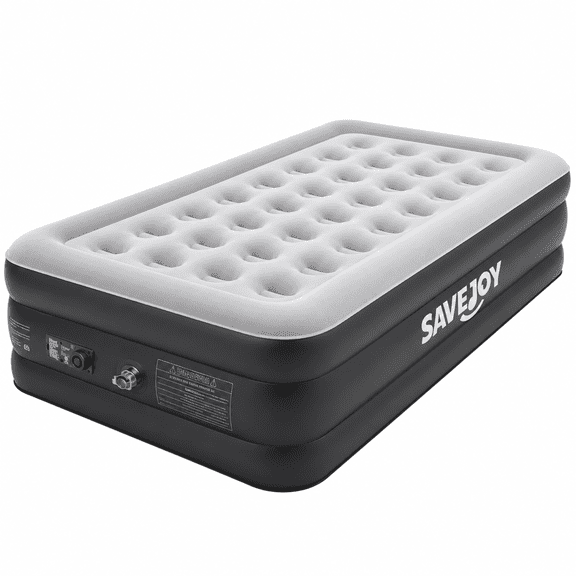 SaveJoy 18" Twin Air Mattress with Built-in Pump, Premium Blow Up Bed for Home, Overnight Guests & Indoor Camping, Soft Flocked Top Inflatable Mattress