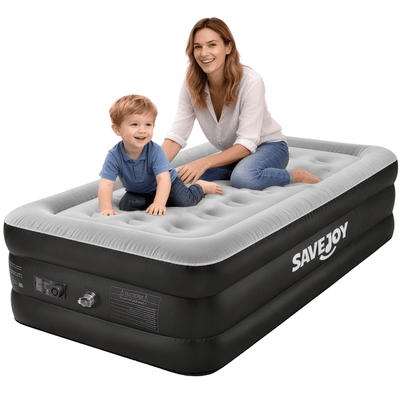 SaveJoy Twin Air Mattress with Built in Pump, 18‘’ Inflatable Mattress Blow up Air Bed  for Camping, Home & Guests
