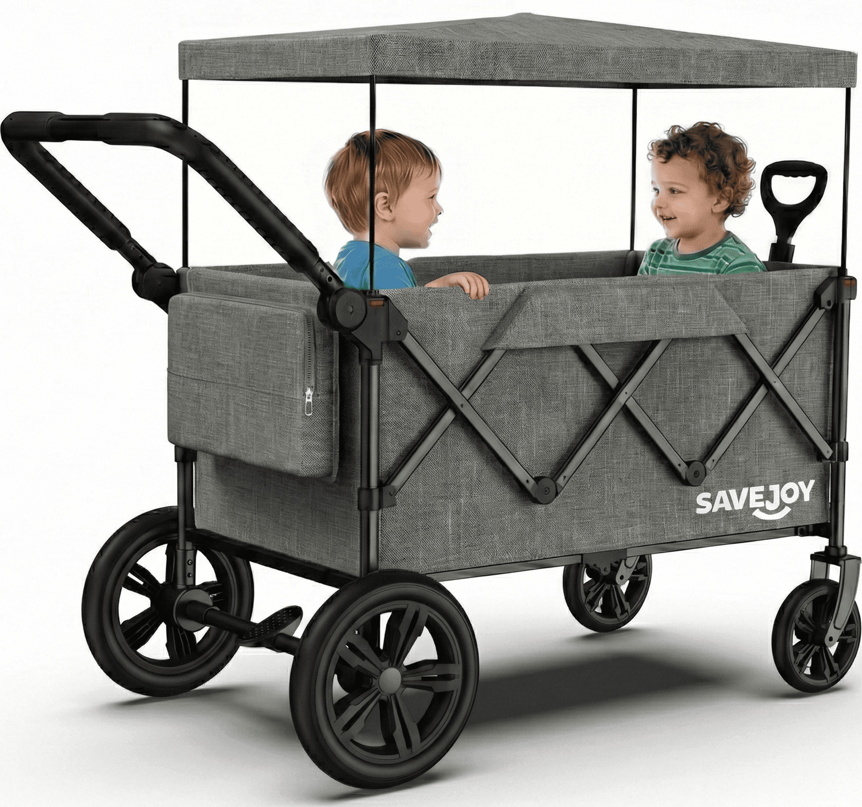 Wagon Stroller for Kids, SaveJoy 3-in-1 Collapsible Stroller Wagon