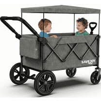 Wagon Stroller for Kids, SaveJoy 3-in-1 Collapsible Stroller Wagon for 2 Toddlers with Removable Canopy, 5-Point Harness, All-Terrain Wheels