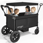 SaveJoy Stroller Wagon 4 Passenger, 4-Seater Wagon Stroller for 4 Kids with Canopy Parent Organizer &amp; 5-Point Harness, Black