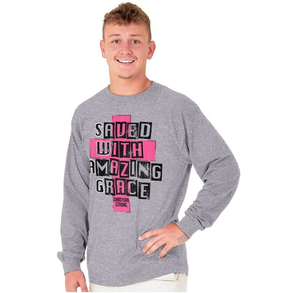 Saved Amazing Grace Christian Plus Size Long Sleeve Graphic Tee Shirt Brisco Brands 3X