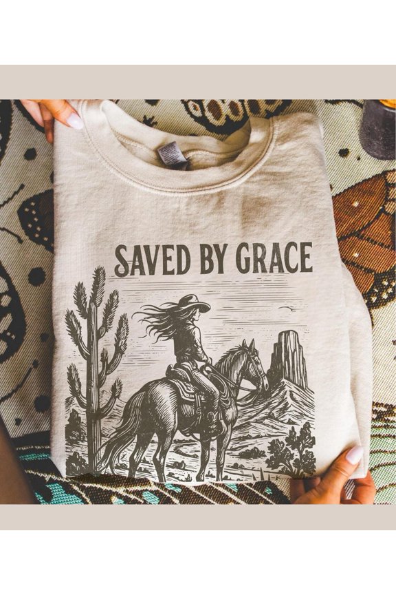Saved By Grace Sweatshirt: Christian Bible Verse Graphic Tee