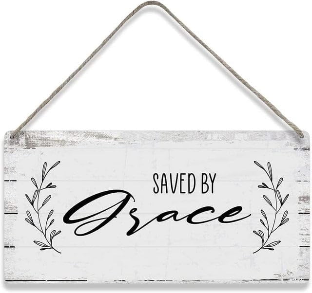 Store Sign Flashcard Saved By Grace Wood Sign Wall Decor - Christian Home Living Room ...