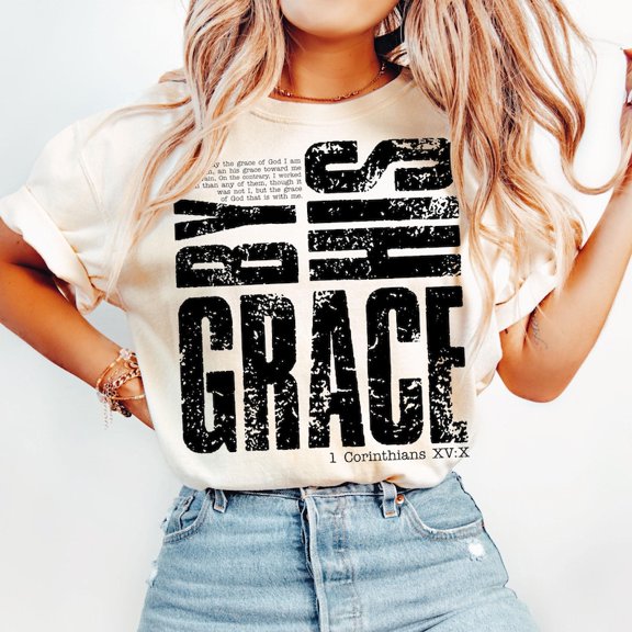 Saved By His Amazing Grace Christian Shirt, Hand Drawn Cross Tee, Religious Faith Shirt, Inspirational Christian T-Shirt
