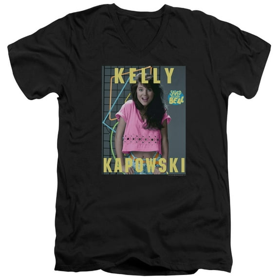 Saved By The Bell Kelly Kapowski Adult V-Neck T-Shirt 30/1 T-Shirt Black
