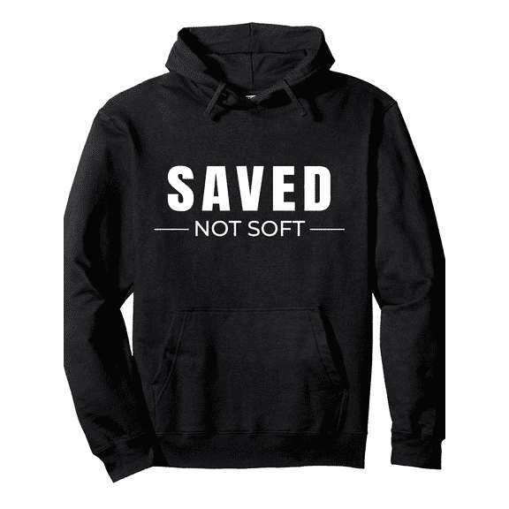 Saved Byace Christian Faith Hoodie - Heavyweight "Saved Not Soft" Religious Sweatshirt for Men & Women, Unisex Pullover Hooded Sweater with Bold White Lettering, Church Matching Couples Gift, All-Sea