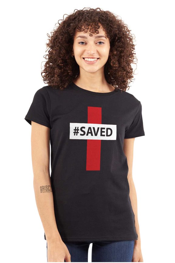 Saved Hashtag Religious Christian Womens Slim Fit Graphic Tee Brisco Brands L