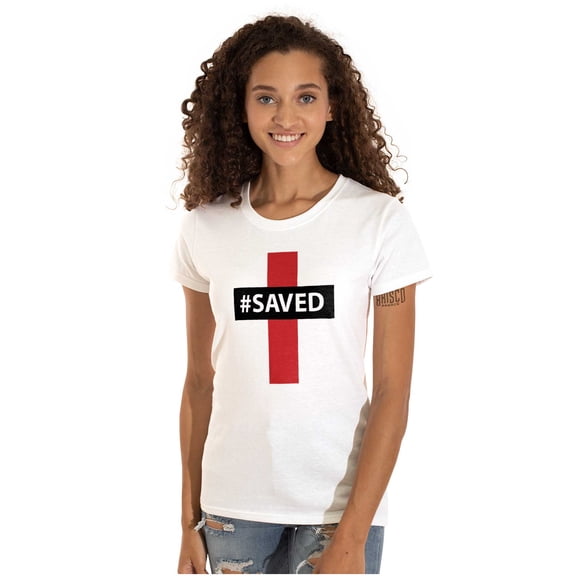 Saved Hashtag Religious Christian Womens Slim Fit Graphic Tee Brisco Brands L