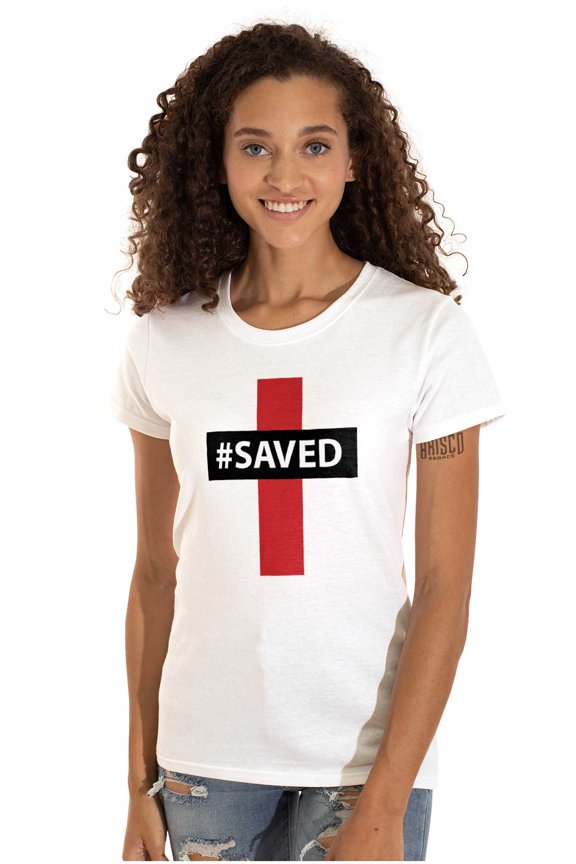 Saved Hashtag Religious Christian Womens Slim Fit Graphic Tee Brisco Brands M