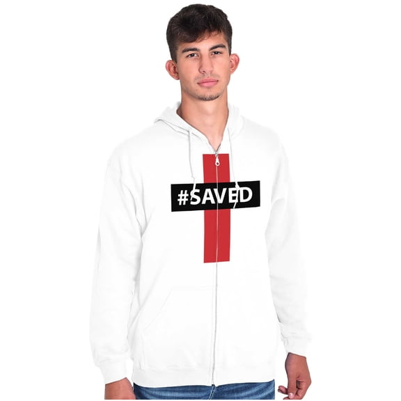 Saved Hashtag Religious Christian Unisex Fleece Graphic Zip Up Hoodie Brisco Brands 5X