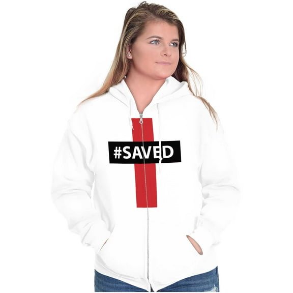Saved Hashtag Religious Christian Zip Up Hoodie Men's Women's Brisco Brands S