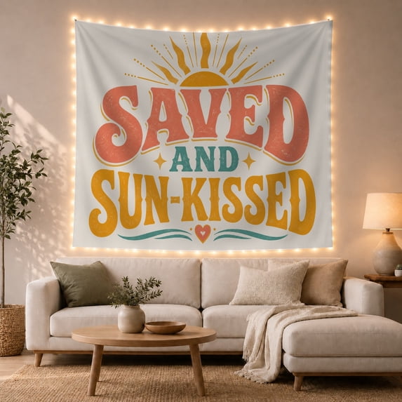 Saved and Sun-Kissed Phrase Tapestry Wall Hanging