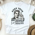 thumbnail image 1 of Saved by Grace Shirt – Keep Your Religion Ephesians 2:8-9 Christian Tee, White, Size S, 1 of 6