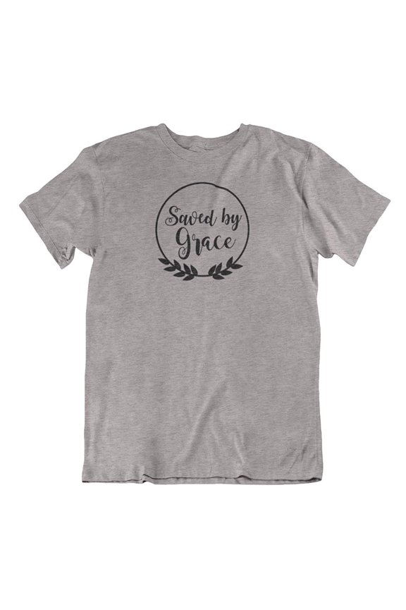 Saved by Grace Wreath Christian Faith & Bible Verse T-Shirt for Women & Girls Athletic Heather