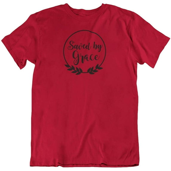 Saved by Grace Wreath Christian Faith & Bible Verse T-Shirt for Women & Girls Red