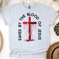 thumbnail image 1 of Saved by the Blood of Jesus T-Shirt | Christian Cross Graphic Tee, Ash, Size 3XL, 1 of 6
